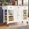 SogesHome Isla de cocina móvil en 4 ruedas con tablero plegable, armario de cocina con 3 cajones, estantería y cesta de pino, multifuncional como mesa de comedor, 120 × 45 × 90 cm, color blanco