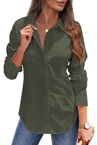 Tanmolo Damen Bluse Sommer Hemdbluse Baumwolle Business Blusen | Langarm Businessbluse, Hemdkragen, Knopfleiste, Abnäher, Büro und Alltag, Eleganter Stil