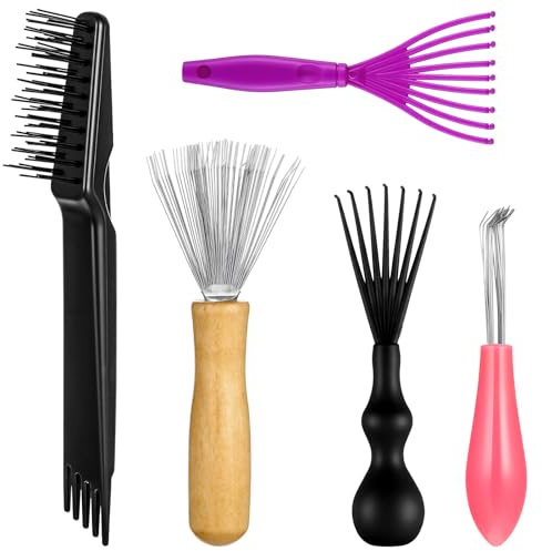 Comb and Brush Cleaner Tool Set, 5-Piece Comb Cleaner Set - Hair Brush Cleaners Rake, Combs Cleaning Brushes, Maintenance Hair Combs for Home and Salon Use Removing Hairs Dust