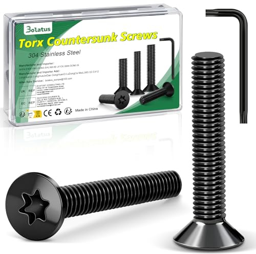 Bolatus 304 Tornillos de cabeza avellanada (20 unidades, M8 x 30 mm, acero inoxidable, tornillos Torx de cabeza avellanada con llave Torx y caja según la norma ISO 14581, para máquinas y dispositivos
