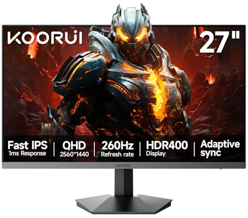 KOORUI Monitor de juegos de 27 pulgadas, 1440p, 260Hz/240Hz, IPS rápido de 1 ms, sincronización adaptativa