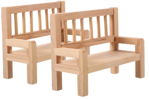 Milisten 2 Stück Mini Gartenbank Modell Miniatur Holzbank Puppenmöbel Deko für Puppenhaus Vielseitig für Wohnzimmer Schlafzimmer und Miniatur Landschaften