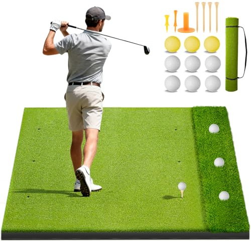 Heavy-Duty Golf Hitting Mat – Dual Turf Design Simulates Fairway & Rough for Real Course Feel, Indoor/Outdoor Practice Mat for Full Swing & Chipping Training, Easy Carry Strap
