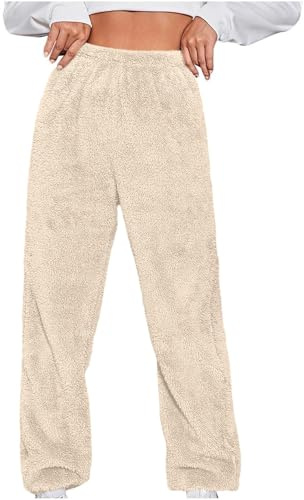 Scaldamuscoli invernali foderati in pile da donna, gamba dritta, pantaloni della tuta da donna, pantaloni della tuta da jogging, leggings in pile, pantaloni casual da donna, pantaloni in cotone, Beige
