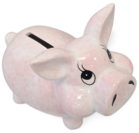 Logbuch-Verlag Sparschwein rosa Dolomit 15 cm – niedliches Keramik Sparschwein mit Schlitz – Geschenkidee Glücksbringer