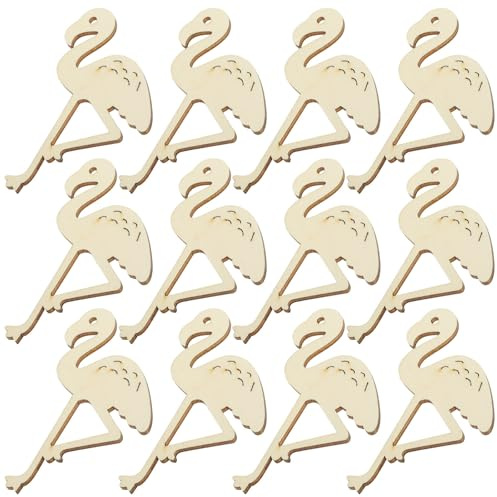 12 Stück Holz Flamingo Bastelset für Selbstgemacht Deko und Bemalen | Flamingo Förmige Holzstücke, Khakifarben, für Hochzeiten und Partygeschenke, zum Aufhängen und Gestalten