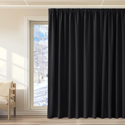 KGORGE Raumteiler Vorhang gegen Kälte Blickdichte Gardine Schienensystem | Schwarz, 1er Set, H260 x B300 cm, Thermovorhang Kälteschutz mit Kräuselband, Verdunkelung, Sonnenschutz, für Wohnzimmer
