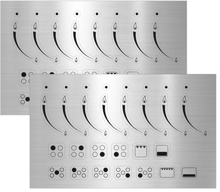 Cooker Gas hob Stickers Label repacement Markings, cooktop Stove Oven hob Ring Burner Controls Decals Symbols (Pack of 2 Silver Sticker Sheets)