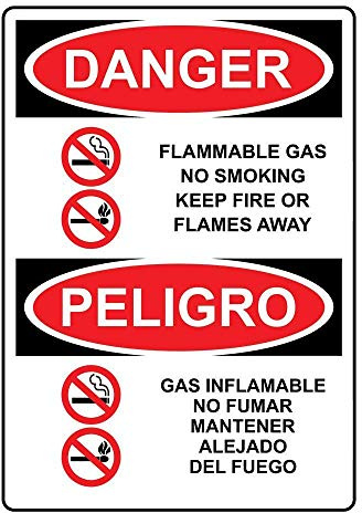 Decor Kitchen Wall Decor Plaqueflammable Gas No Smoking Keep Fire Or Flames Away English + Spanish Parking Lot Decorations Signage Boxes Funny Vintage Metal Sign Poster 8X12 Inches
