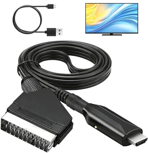 kcrnw SCART auf HDMI Adapter Konverter, 1080p/720p Video Audio Wandler für HDTV, Monitor und Projektor, SCART Eingangskabel zu HDMI Ausgang für DVD, VHS, STB, PS2, PS3, Xbox, Plug and Play