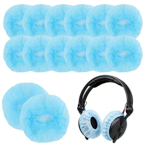 100 Piezas de Cubiertas Desechables de Auriculares Sanitarios, Fundas Elásticas de Tela para de 10 a 13 cm Negro, para Bibliotecas, Hospitales y Más, Mantén Tus Auriculares Higiénicos (Azul)