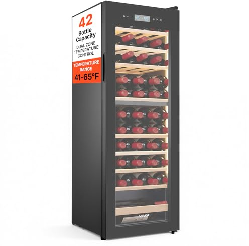 VEVOR Vinoteca Capacidad de 42 Botellas, Nevera para Vinos con Refrigeración de Doble Zona, Botellero Eléctrico Temperatura Ajustable de 5 ℃ a 18 ℃, Puerta de Cristal, para Hogar, Oficina, Bar