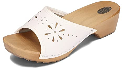 BeComfy Damen Leder Holzclogs Holzschuhe Pantoletten mit Absatz Sommer | Damen, Leder, Holzsohle, Offene Zehen, 4,7 cm Absatz, Sommer, Ohne Verschluss
