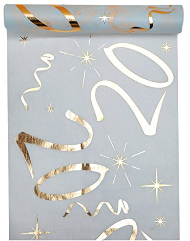 Tischläufer, weiß, Gold, 20 Jahre, 30 cm x 5 m