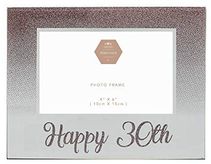 The Leonardo Collection Rose Gold Glitter and Mirror 4'x6' Birthday Photo Frame with Number - Happy 30th