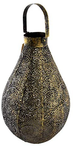 Moritz Windlicht orientalisch Durchmesser 23 x 38 cm alt Gold Arabisch verziert Muster Lampe für Garten Terasse Balkon Deko Gartenfackel Fackel Kerzen