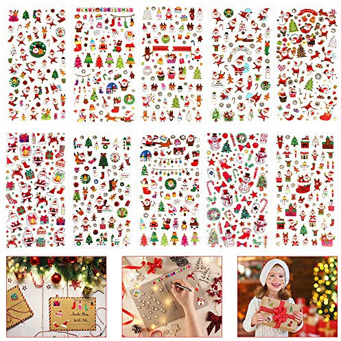 Weihnachts Aufkleber 10 Blatt Weihnachtsstickers Selbstklebend Kinder Weihnachtsaufkleber für DIY Scrapbooking Wehinachtsgeschenk Dekoration
