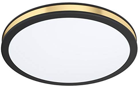 EGLO LED Deckenleuchte Pescaito, 1 flammige Wandlampe, Deckenlampe aus Stahl in Schwarz und Kunststoff in Weiß, Gold, Wohnzimmerlampe, warmweiß, Ø 28 cm