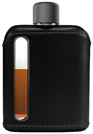 Ragproper Moderner Flachmann aus Glas – robuster Flachmann mit Lederbezug für Whiskey, Spirituosen und andere Liköre – ideale Glasflasche für Männer und Frauen (Single Shot 100 ml, Lederschwarz)