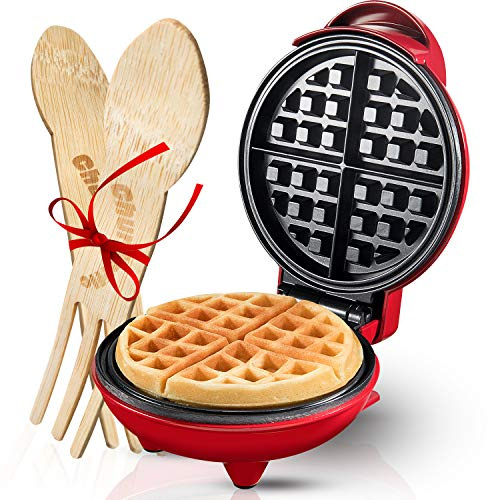 Burgess Brothers Mini Waffle Maker | Portable Electric Non-Stick Waffle Iron | Belgian Waffle Maker Makes 4 Inch Waffles | Includes Bamboo Sporks