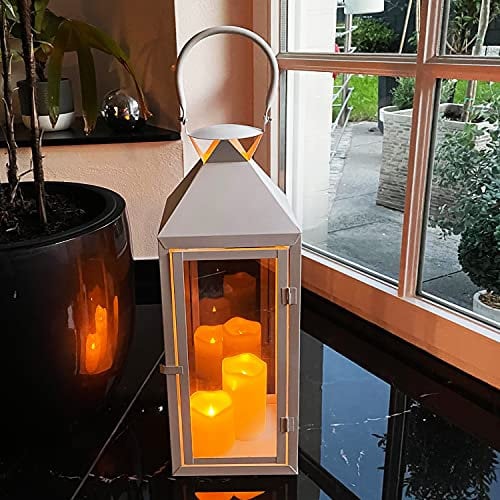 Lanterne de jardin de luxe XXL en métal, Lanterne extérieure en verre, Hauteur : 54 cm, Blanc