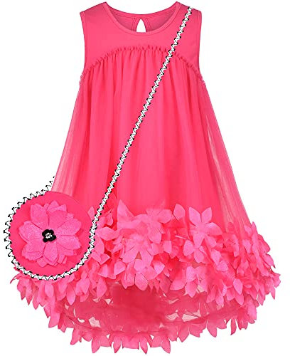 Vestito Bambina Rosa Rosso Pizzo Senza Maniche 2 pacchi Borsa a Tracolla Borsa 8 Anni