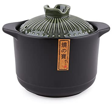 Lake Tian Faitout en céramique – Donabe japonais, pot chinois en faïence – Cuiseur vapeur vert 2 L avec couvercle