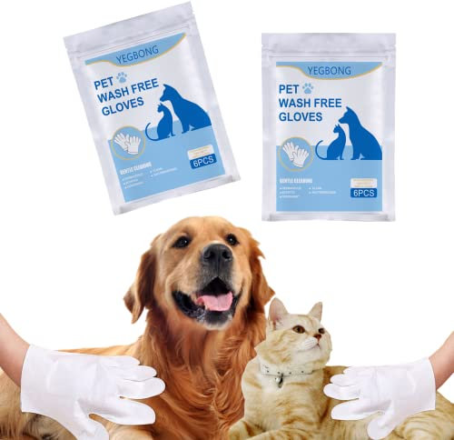 LFFY Lot de 12 gants jetables pour animaux domestiques, chats, chiens et animaux domestiques, sans rinçage, pour le bain, le massage, le déodorant pour animaux domestiques (12 pièces)