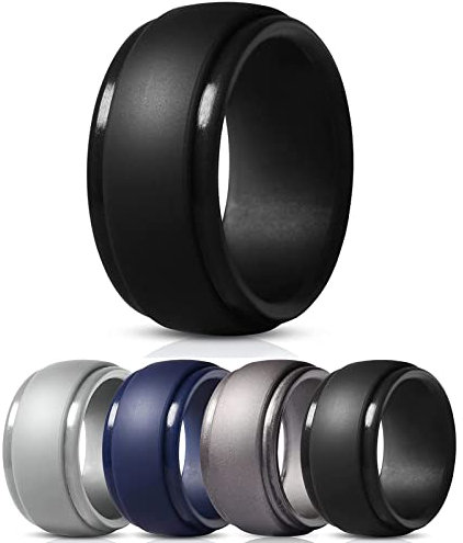 4 STÜCKE, modische Silikon Eheringe für Männer, atmungsaktive Stufenkante, schlankes Design, Gummi Eheringe, klassischer Herren Silikonkautschuk Ring, bequeme Passform, hautsicher, Größe 9#