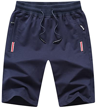 Tansozer Mens Shorts with Pockets Summer Sport Running Shorts Elasticated Waist Gym Jogger Jogging Shorts Casual Cotton Lightweight Stretch Shorts Dark Blue M