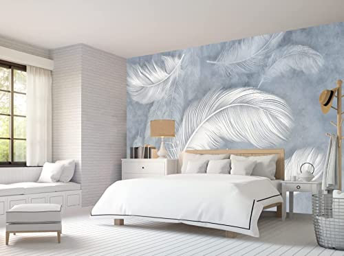 Carta Da Parati 3D Piuma Blu Bianca Carta Da Parati Camera Letto Moderna Fotomurali 3D Gigante Murale Decorazione