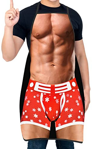 Lustige Grillschürze für Männer und Frauen, Küche Koch Kochschürzen Weihnachten Geburtstagsgeschenk für Ehemann, Ehefrau, Vater, Mutter und Freunde, Rot - Muscleman 1, M