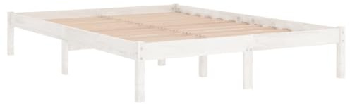 vidaXL Solid Pinewood Bed Frame Home Bedroom Furniture Modern Wooden Bed Base Frame Bedstead for Children Adults White 135x190 cm UK Double