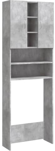 vidaXL Waschmaschinenschrank mit 2 Türen 9 Fächern Badmöbel Badschrank Badregal Badezimmerschrank Hochschrank Schrank Betongrau 64x25,5x190cm