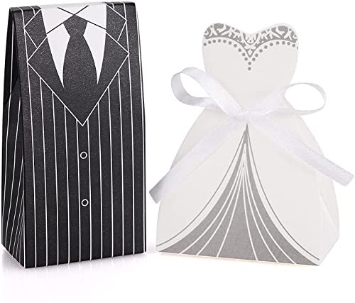 Auped Hochzeit Gastgeschenke Box 100 Stück, Bräutigam Braut Pralinenschachteln, Gastgeschenkschachtel mit Schleife