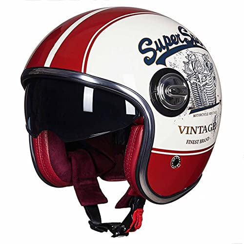 Vintage Jet-Helm · Motorrad-Helm Roller-Helm Scooter-Helm Moped Mofa-Helm Chopper Retro Vintage Pilot Biker Helmet · ECE 22.05 Zulassung mit Visier Offenem Gesicht Helm 9,M