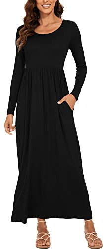 YUNDAI Womens Maxi Dress Summer Casual Long Sleeve Floral Loose Long Dresses Plus Size Ladies Dress with Pocket