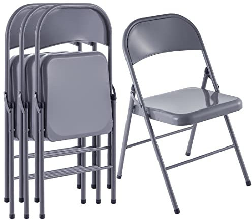 LeChamp Faltbarer Stuhl, Klappstühle für den Innenbereich, starker Metallrahmen, zusammenklappbar, Esszimmerstühle, Bürostuhl, Schreibtischstuhl, montierter Stahlstuhl mit dreifach verstrebtem Stuhl,