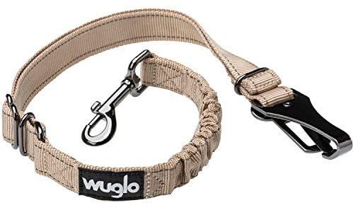 30-95cm Wuglo Hundegurt fürs Auto - Hunde Anschnallgurt für Kindersicherheitssitz - Hakenriegel & Sicherheitsgurtschnalle - Verstellbarer Universal-Hundeanschnaller (Beige)
