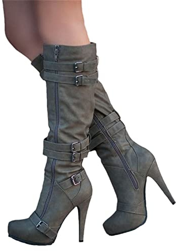 EGSDMNVSQ Scarpe Invernali Stivali da Donna in Pelle Scamosciata con Tacco a Spillo Stivali Autunno Inverno Stivali Moda Scarpe Casual Stivali Lunghi