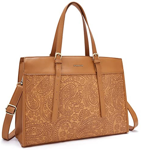 Missnine Borsa del computer portatile per le donne 15.6 pollice lavoro Tote Bags PU cuoio professionale computer valigetta per ufficio, affari, Marrone