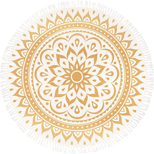Sonic Energy Teppich Mandala Rund – 200 cm – Vintage Gold – Waschbar – Für Meditation, Yoga, Dekoration – Inkl. Polyesterbeutel (MMR1VG)