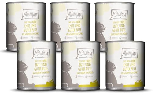 MjAMjAM - Premium Nassfutter für Katzen - DUO von zarter Ente & guter Pute an gedämpftem Kürbis, 6er Pack (6 x 800 g), getreidefrei mit viel Fleisch