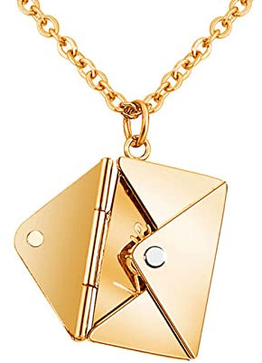 HMOOY Halskette mit Briefumschlag,Kette Gravur mit Liebesbrief geheimer nachricht ”love you” Personalisierte Anhänger Halskette für Mutter, Freundin, Ehefrau, Freunde (Gold)