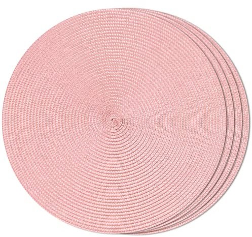 FunWheat Runde geflochtene Tischsets für Esstische, gewebt, waschbar, rutschfest, 38,1 cm, Rosa, 4 Stück