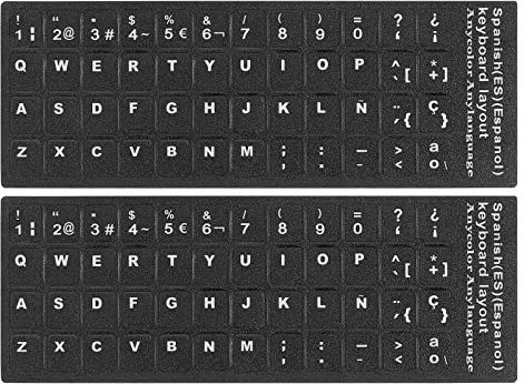 PATIKIL 2Pcs Spanish Keyboard Stickers PC Keyboard Stickers Black Background with White Lettering for Computer Laptop Desktop