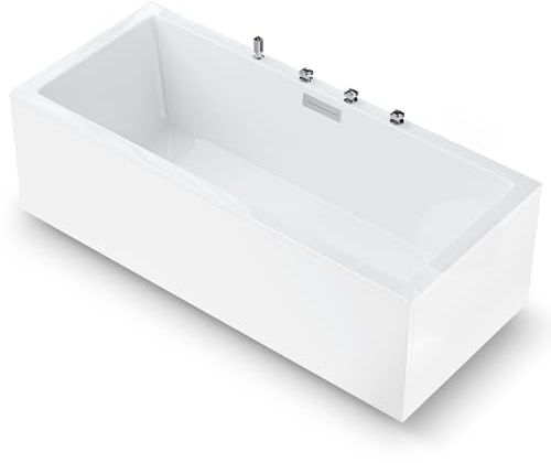 AQUADE Acryl Badewanne 170x75 Modell: Neu Ulm - Weiß Badewanne Komplettset 170x75 - Badewannen mit Wannenfüßen + Schürze + Wannenrandarmatur