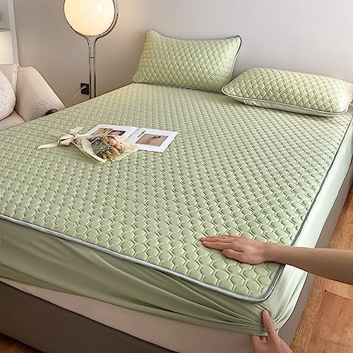 Boxspringbett oder Topper,Einfarbiges Latex-Spannbetttuch, Schlafzimmer-Hotel-Homestay-Matratzenauflage mit tiefen Taschen, Einzel-, Doppel- und Kingsize-Bett, hellgrün, 90 x 200 cm (1 Stück)