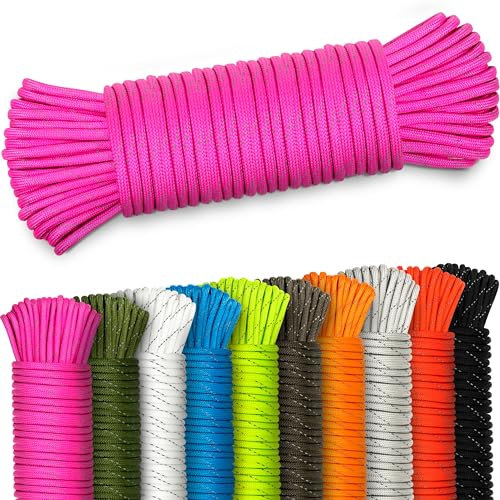 NEU AMZoutdoor® 4mm reflektierendes Paracord 550 Schnur | Reflektierende Paracord Schnur | Outdoor Ausrüstung | Outdoor Camping | Paracord Schnüre (Neon Pink reflektierend, 5 Meter)