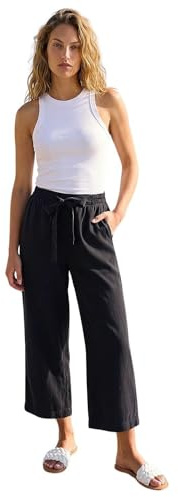 Roman Originals Culotte Trousers for Women UK - Ladies Wide Leg Cropped Pants Tie Detail Bottoms Vintage Retro Smart Flared Slimming High Waist 1940s Party Regular Plain Black